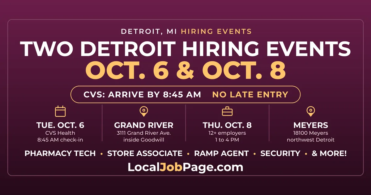 CVS Health and a Meyers Road Career Fair: Two Detroit Hiring Events, Oct. 6 and 8