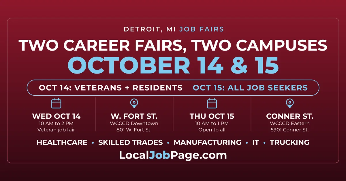 Two Detroit Career Fairs at WCCCD: Veterans Fair Oct. 14, Eastern Campus Oct. 15